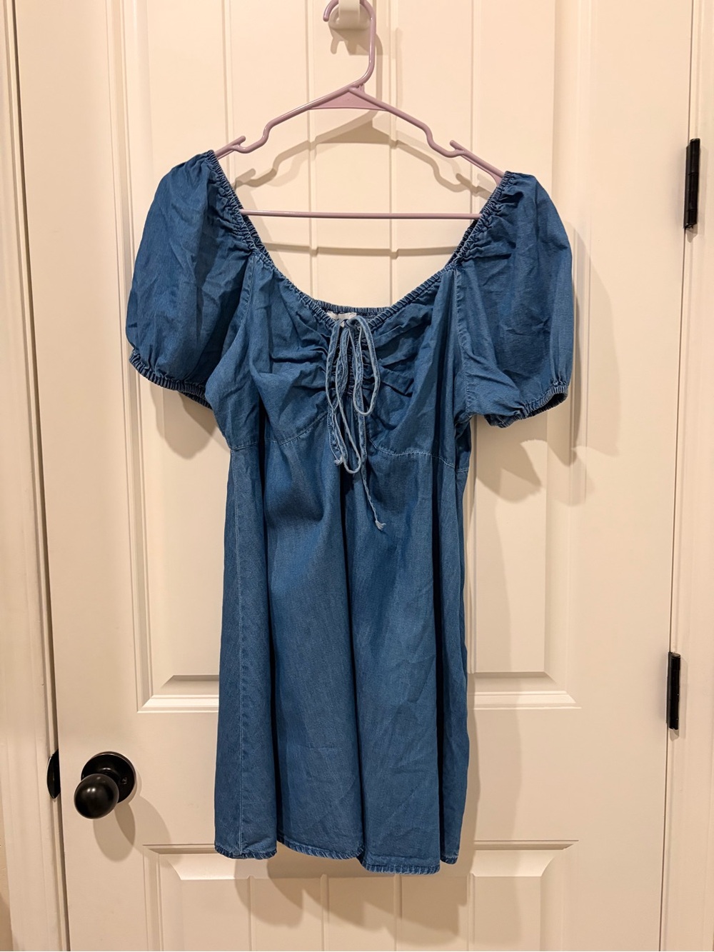 Forever 21 Denim-Look Puff Sleeve Tunic Top - Blue